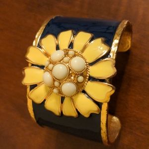 Enamel cuff bracelet blue and yellow